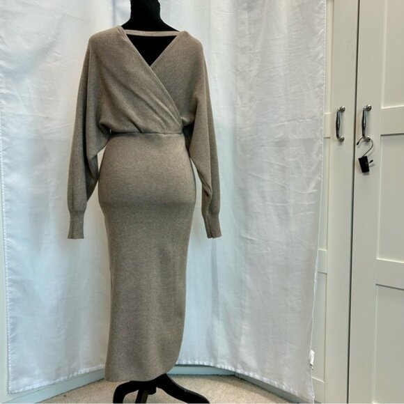 Dreamers beige knit wrap V-neck long sleeve bodycon midi sweater dress XL NWOT - Picture 5 of 12